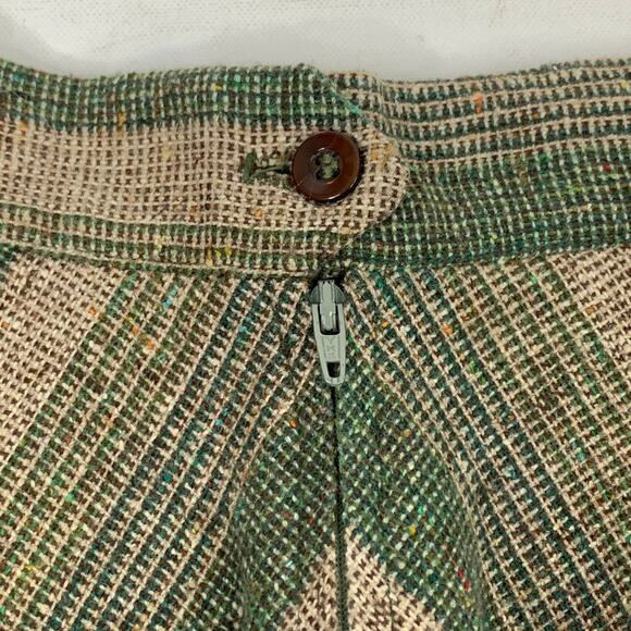 VINTAGE 70s/80s {Casual Corner} Green/Tan Chevron Striped Tweed A-Line Skirt XS - Picture 3 of 9